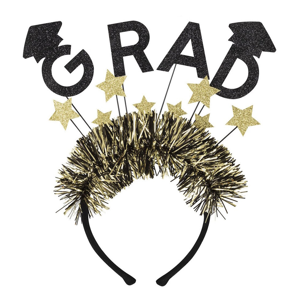 Grad Glitter Star Headband With Tinsel
