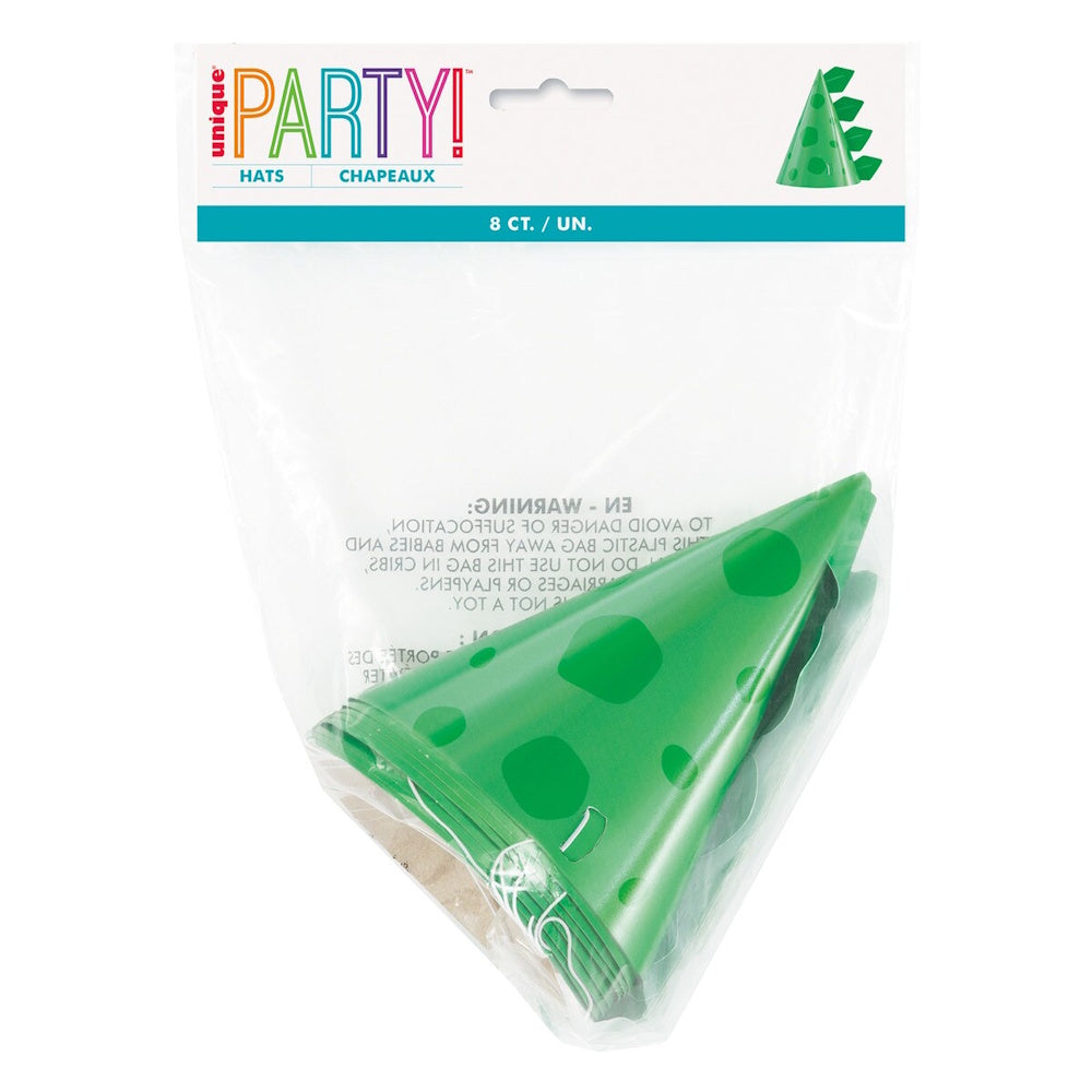 Green Dinosaur Party Hats 8pk