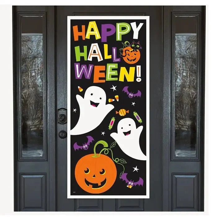 Black Cat & Pumpkin Halloween Door Poster