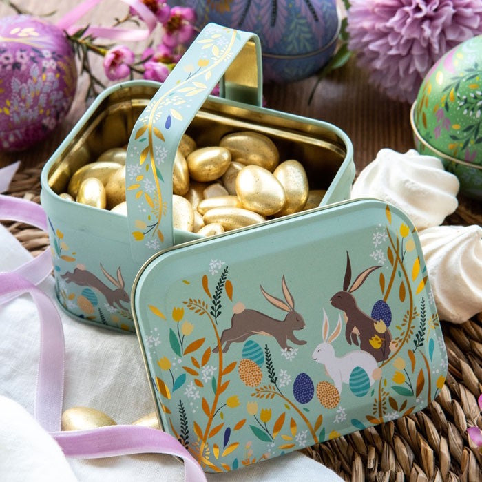 Happy Bunnies Easter Handle Basket Tin