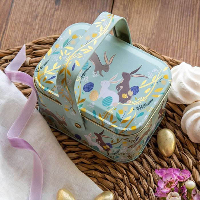 Happy Bunnies Easter Handle Basket Tin