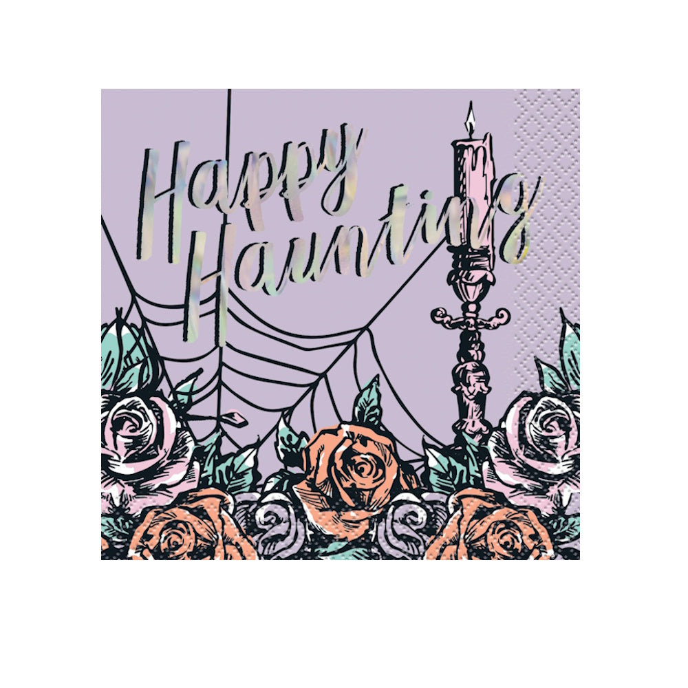 Floral Skulls Happy Haunting Beverage Napkins 16pk