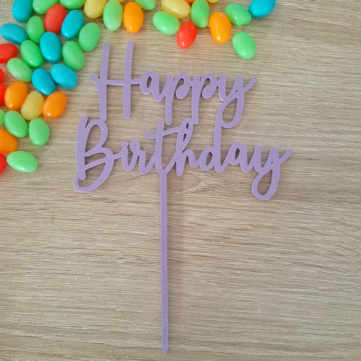 Happy Birthday Cake Topper - Light Purple Acrylic