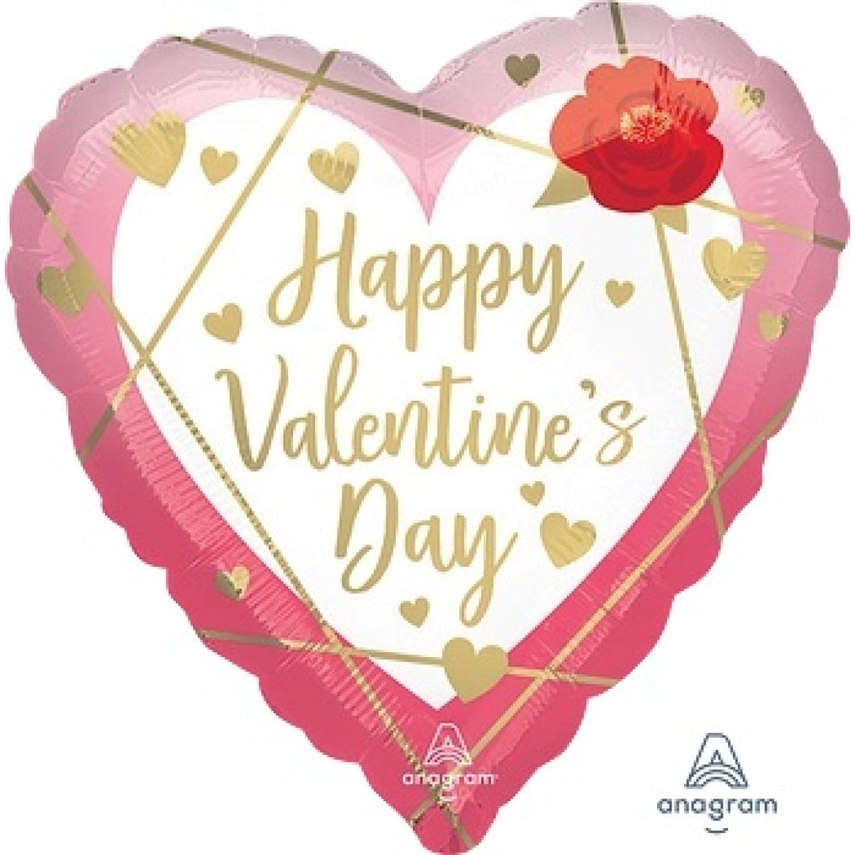 Happy Valentine's Day Watercolour Faceted Heart Foil Balloon