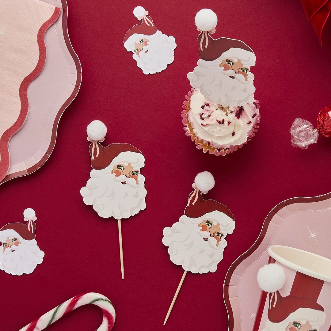 Santa Baby Pom Pom Cupcake Toppers 12pk