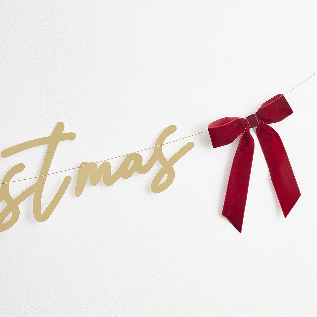 Santa Baby Merry Christmas Banner with Velvet Bows