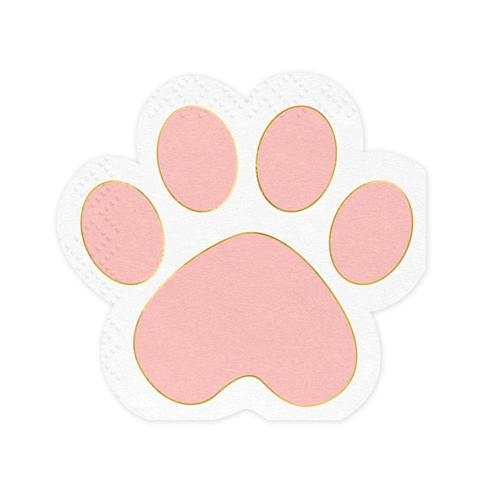 Pink Kitty Party Paw Shaped Napkins 12pk