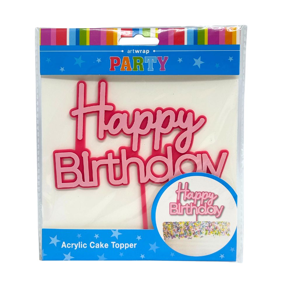 Happy Birthday Layered Acrylic Cake Topper - Pink