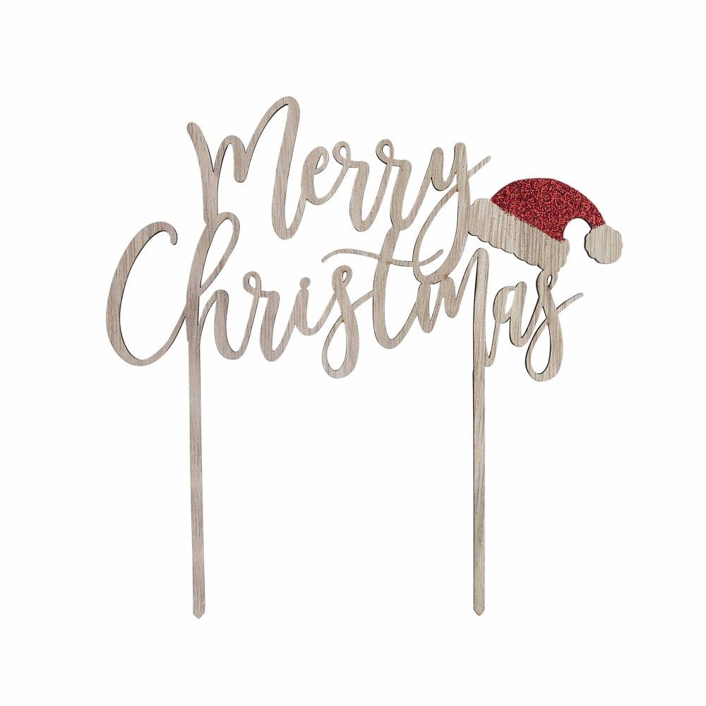 Festive Fun Wooden Merry Christmas Cake Topper