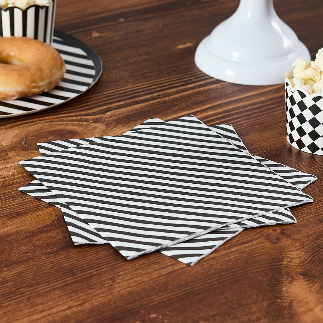 Monochrome Party Striped Lunch Napkins 16pk