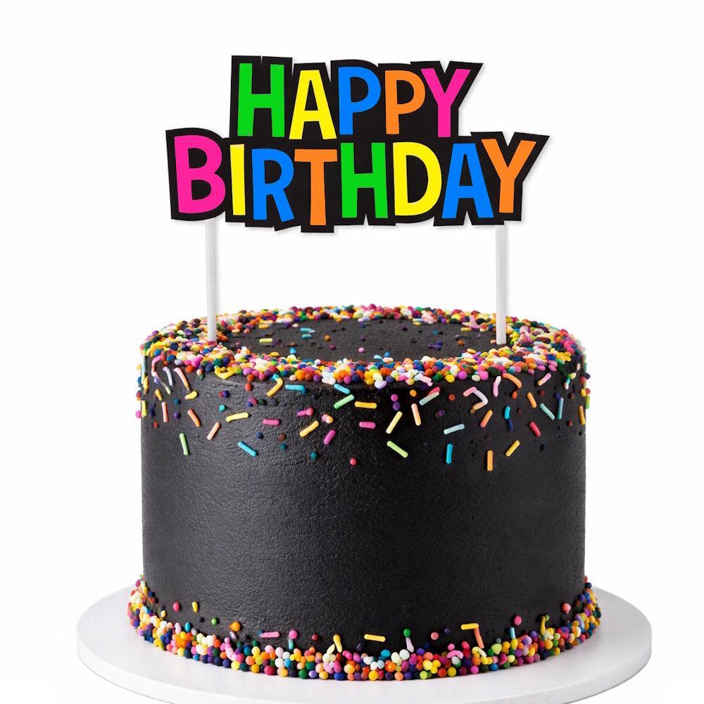 Neon Happy Birthday Cake Topper