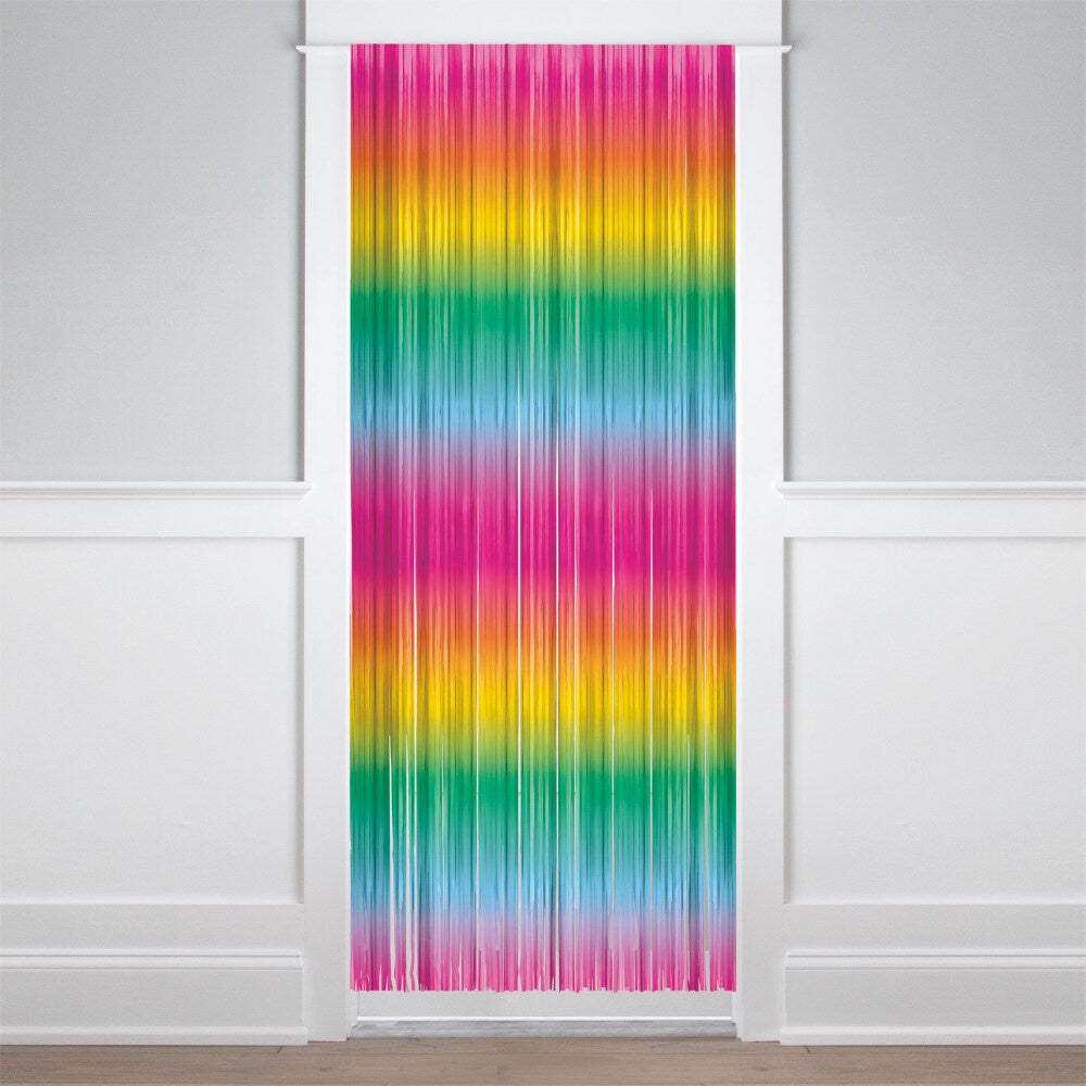 Neon Rainbow Foil Fringed Door Curtain