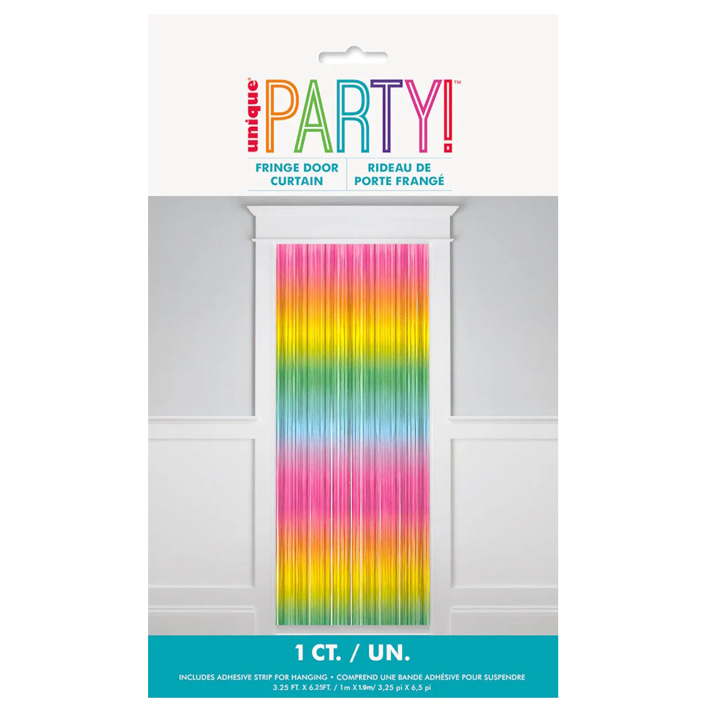 Neon Rainbow Foil Fringed Door Curtain