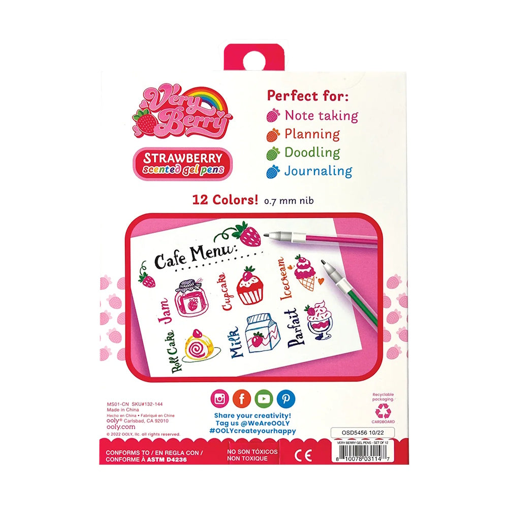 OOLY Very Berry Strawberry Scented Gel Pens 12pk