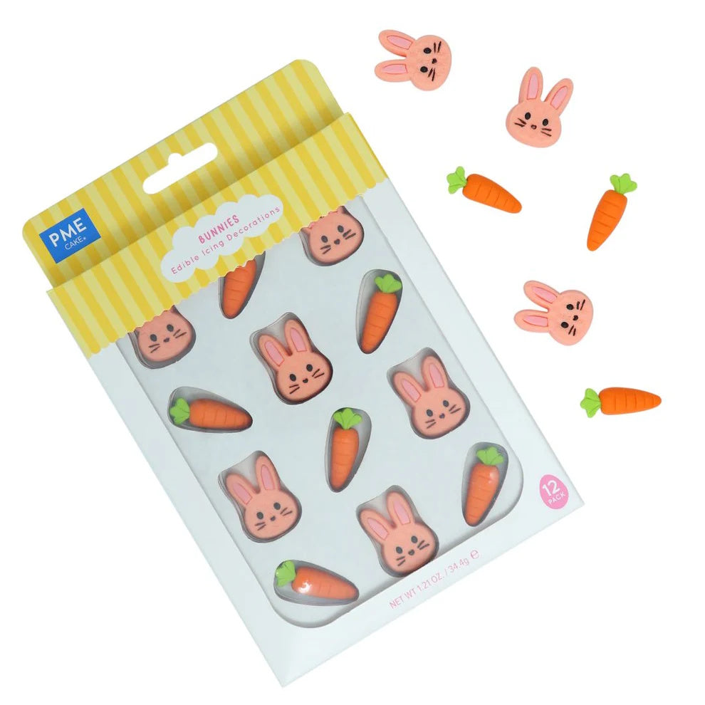 PME Edible Sugar Decorations - Bunnies & Carrots 12pk