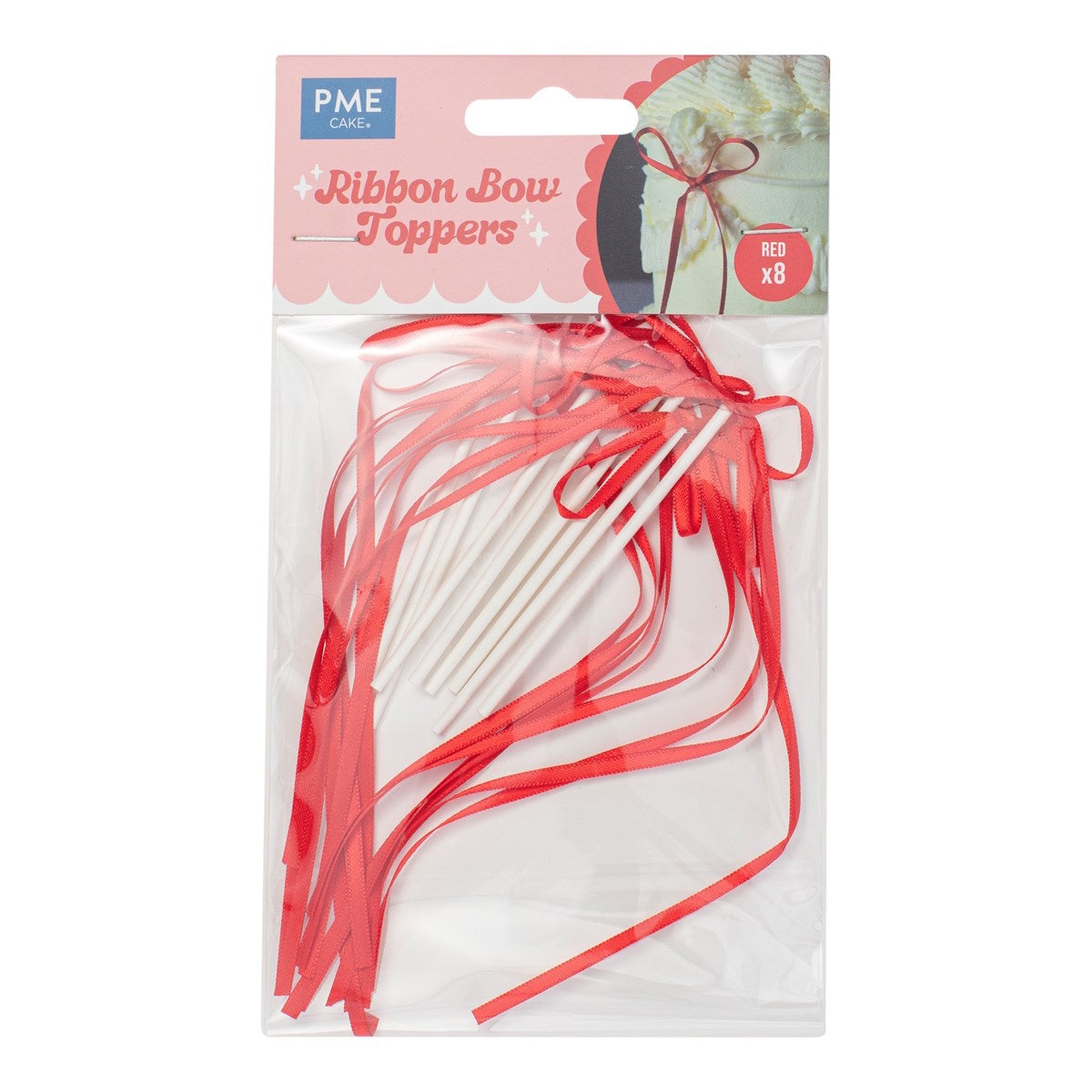PME Ribbon Bow Cake Toppers 8pk - Red