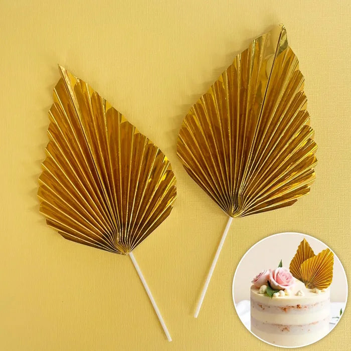 Deco Paper Fan Cake Toppers Set of 2 - Metallic Gold