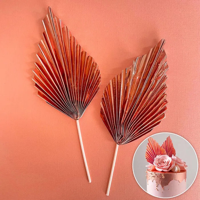 Deco Paper Fan Cake Toppers Set of 2 - Metallic Rose Gold