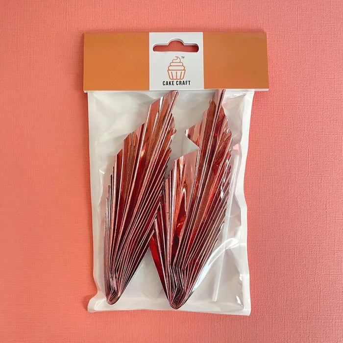 Deco Paper Fan Cake Toppers Set of 2 - Metallic Rose Gold