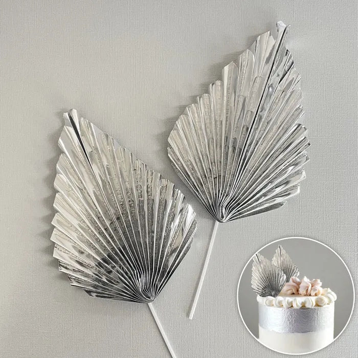 Deco Paper Fan Cake Toppers Set of 2 - Metallic Silver