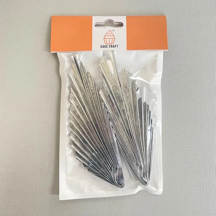 Deco Paper Fan Cake Toppers Set of 2 - Metallic Silver