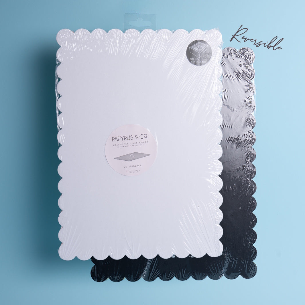 Scalloped Rectangle Cake Board - White & Black