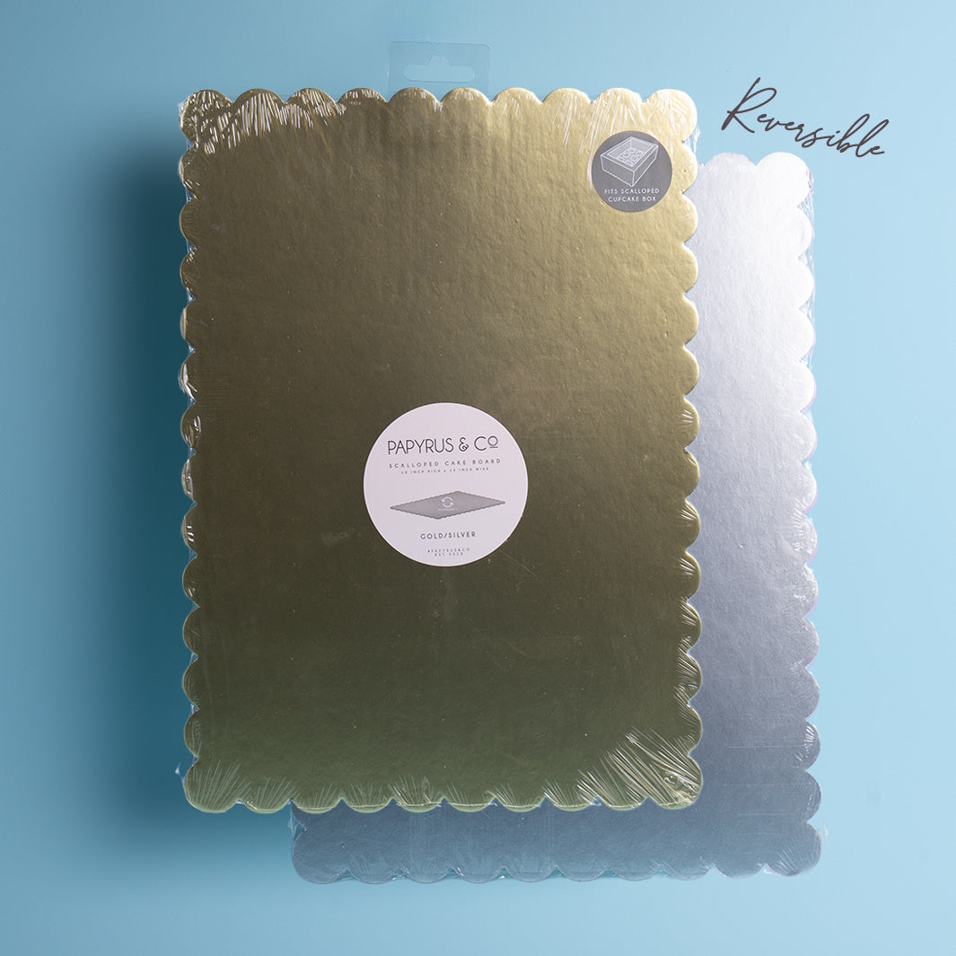 Scalloped Rectangle Cake Board - Gold & Silver