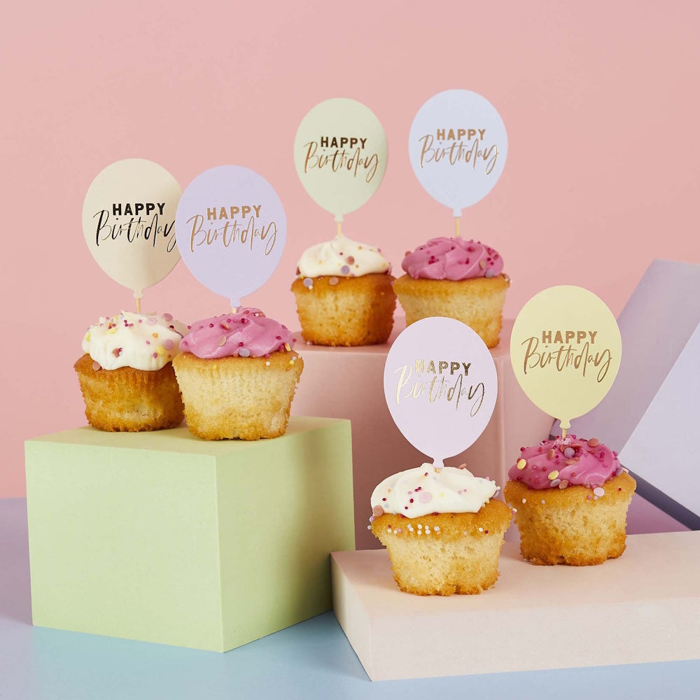 Pastel Party Balloon Cupcake Toppers 12pk
