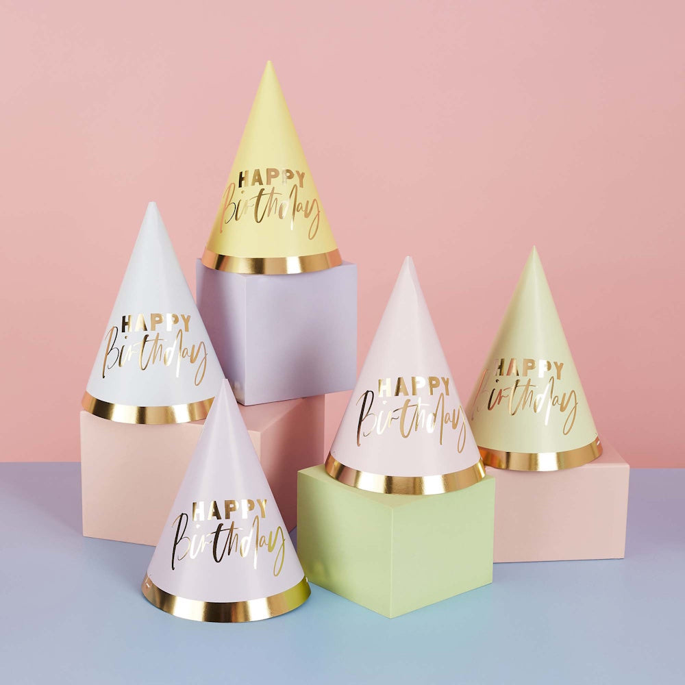 Pastel Party Happy Birthday Hats 10pk
