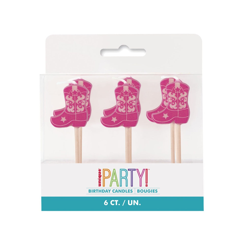 Pink Disco Cowgirl Boot Shaped Candles 6pk