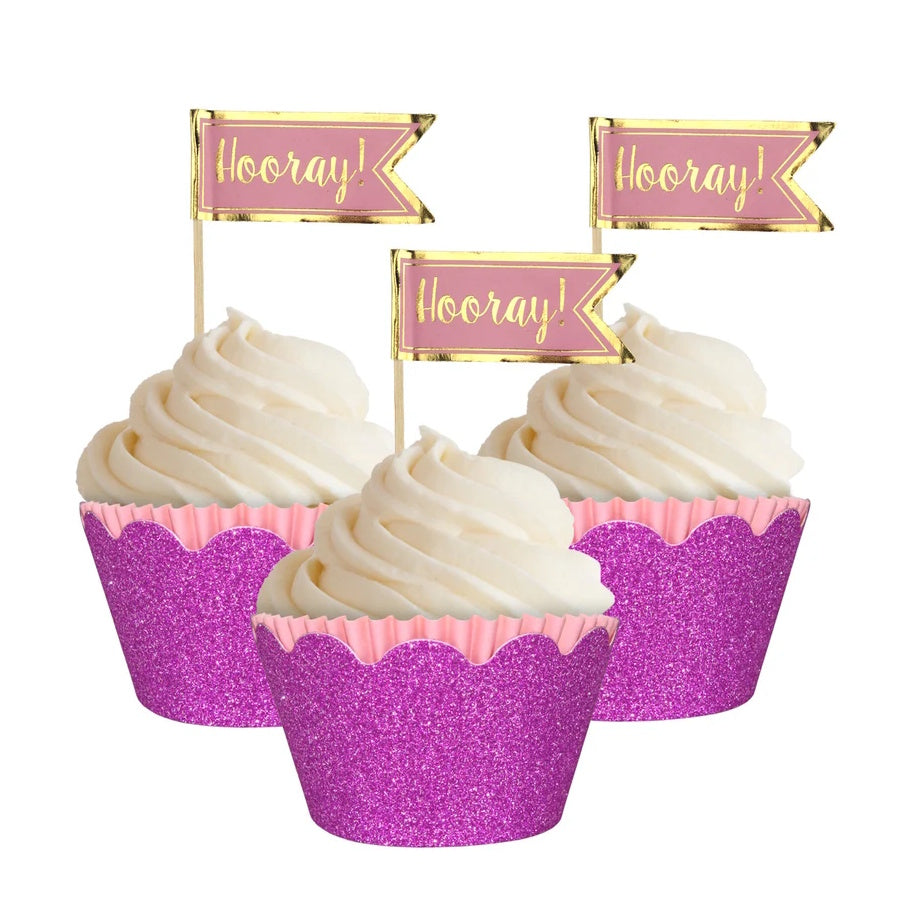 Pink Glitter Hooray Cupcake Kit