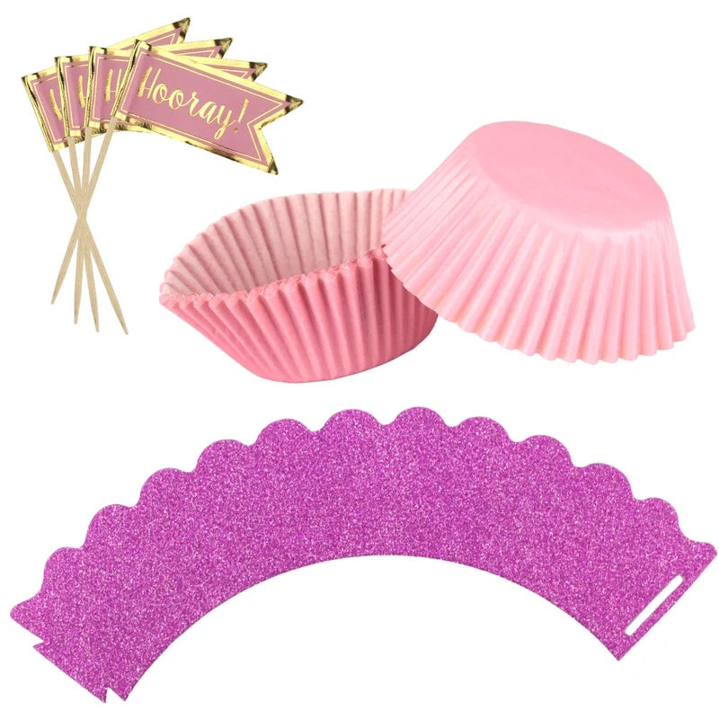 Pink Glitter Hooray Cupcake Kit