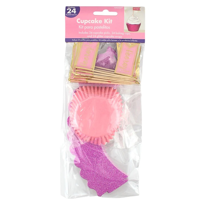 Pink Glitter Hooray Cupcake Kit