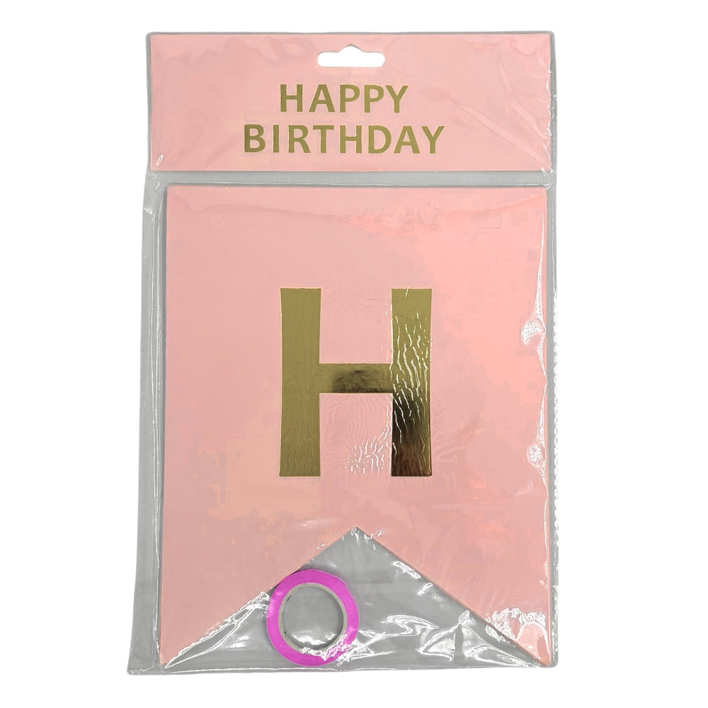 Happy Birthday Pennant Banner - Pastel Pink
