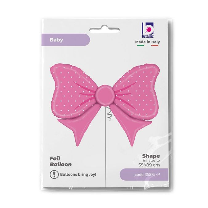 Pink Polka Dot Bow Shaped Foil Balloon
