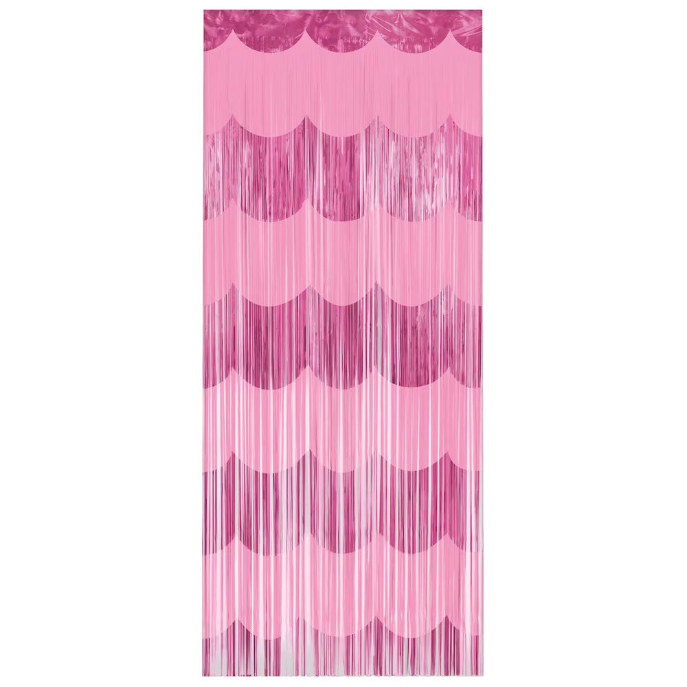 Pink Scallop Foil Fringed Door Curtain
