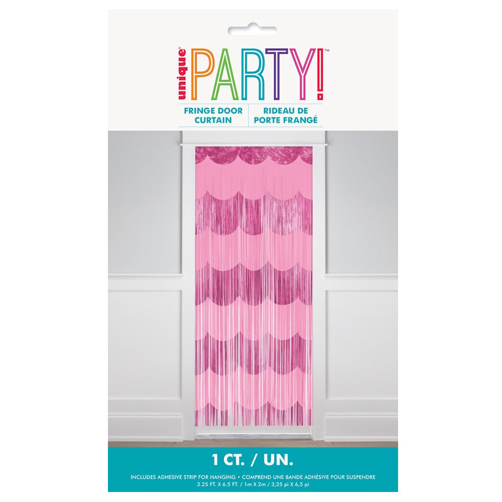 Pink Scallop Foil Fringed Door Curtain