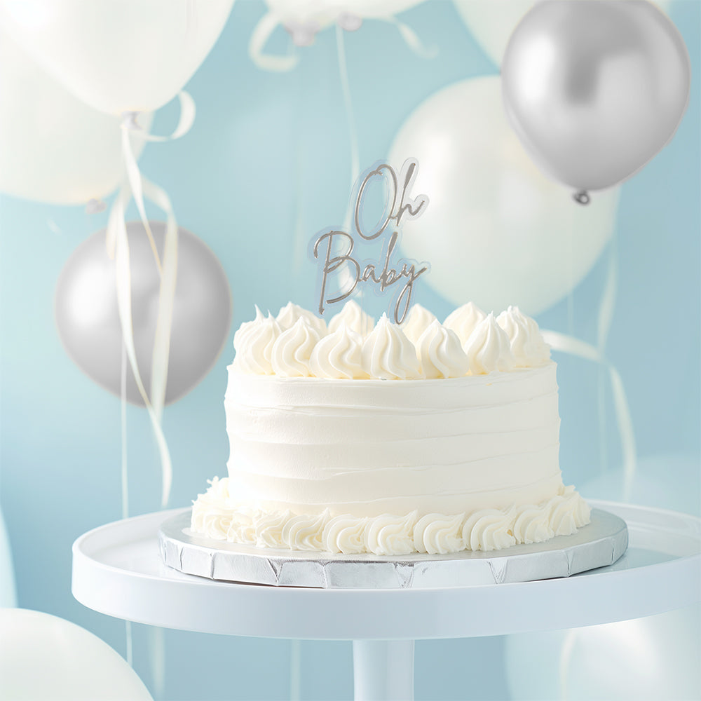 Silver / Clear Layered Cake Topper - Oh Baby