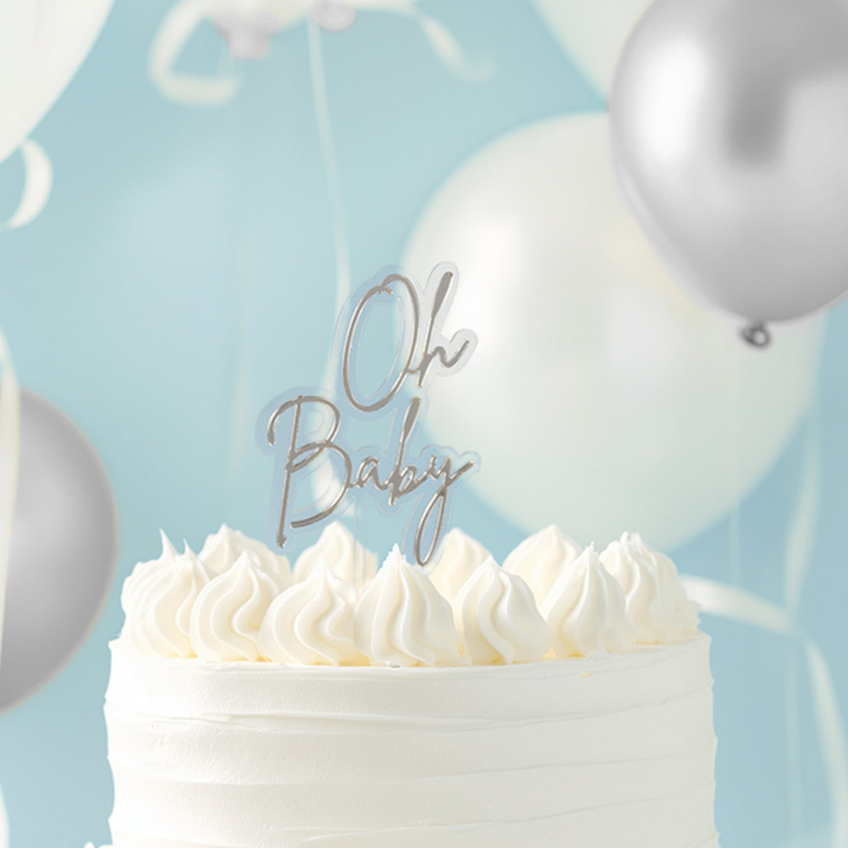 Silver / Clear Layered Cake Topper - Oh Baby
