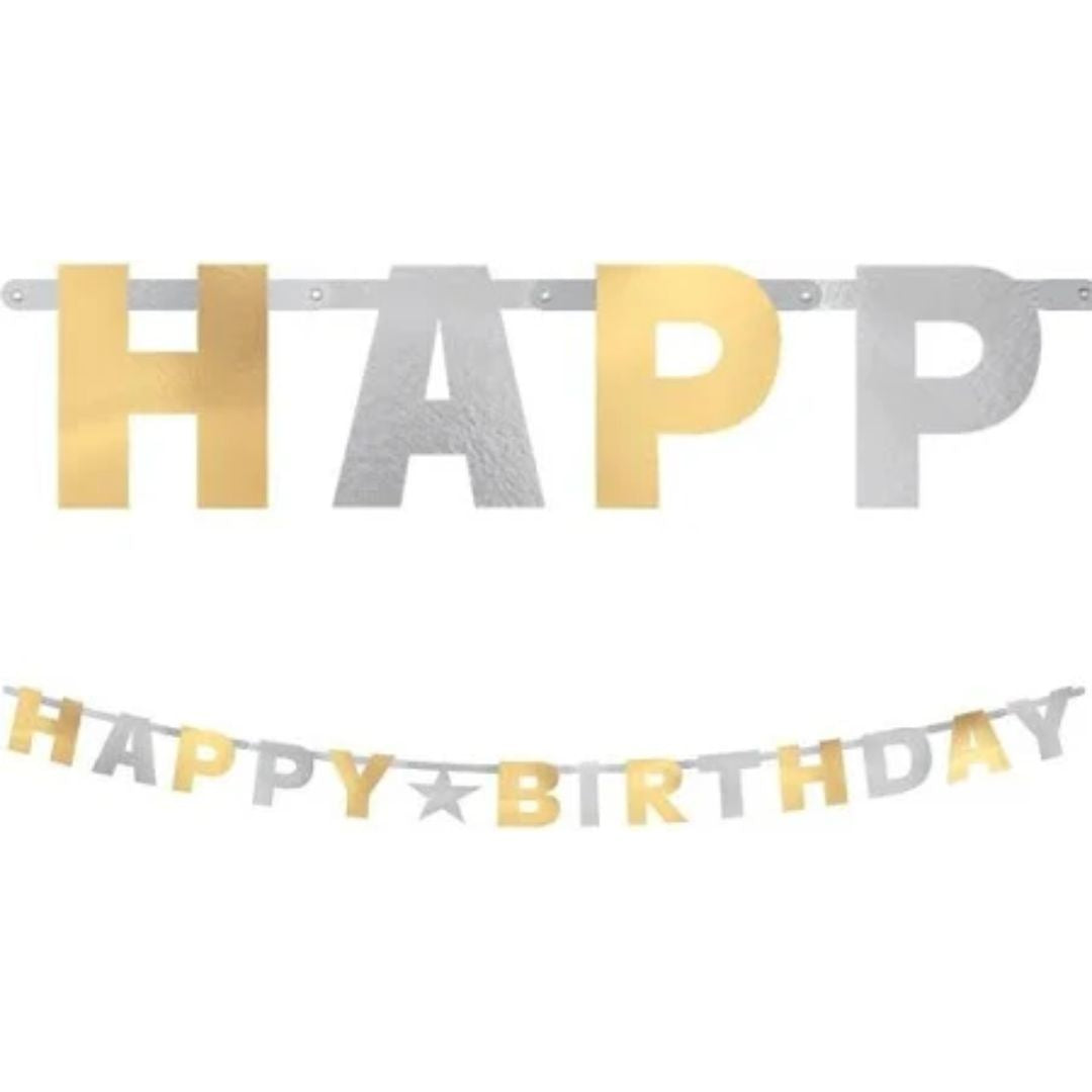 Silver & Gold Foil Happy Birthday Banner