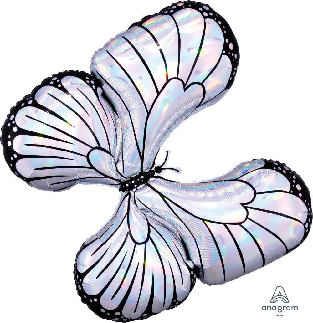 Silver Holographic Butterfly SuperShape Foil Balloon