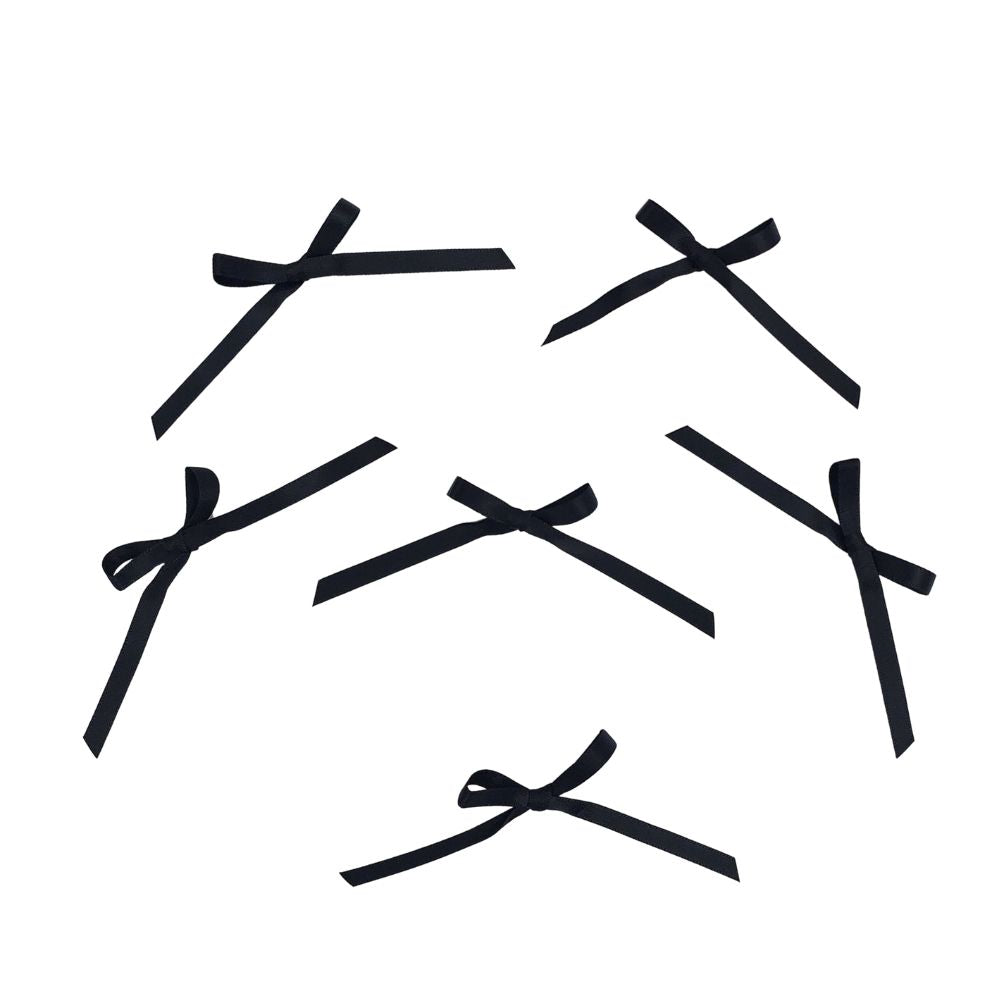 Skinny Black Satin Bows 6pk