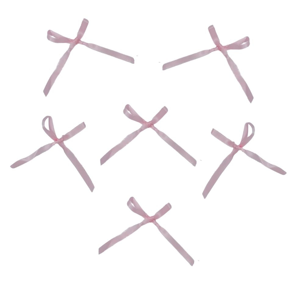 Skinny Pink Satin Bows 6pk