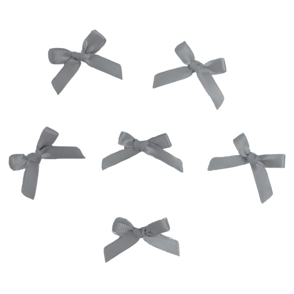 Small Silver Satin Bows 6pk