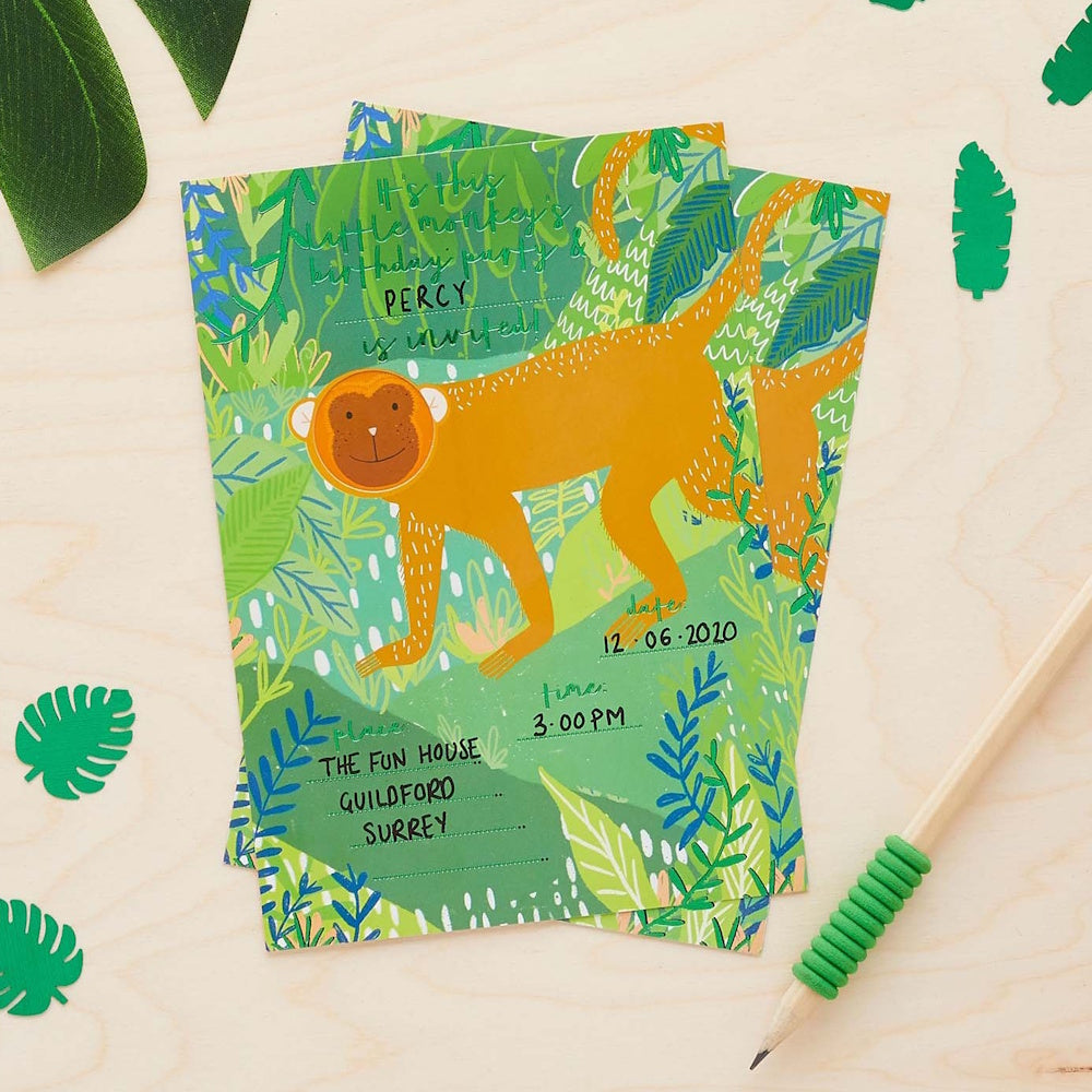 Snappy Birthday Monkey Party Invitations 10pk