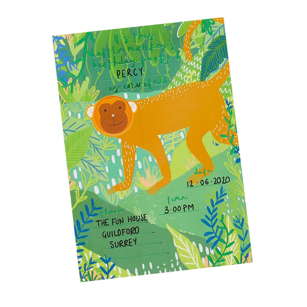 Snappy Birthday Monkey Party Invitations 10pk