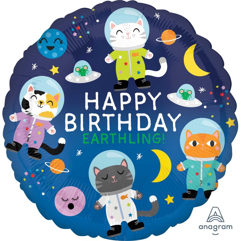 Space Cats Happy Birthday Foil Balloon