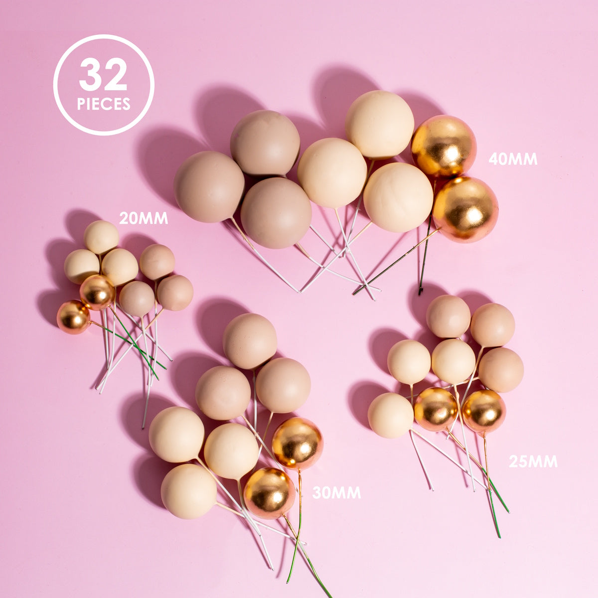 Sprinks Cake Ball Toppers 32pk - Champagne Gold