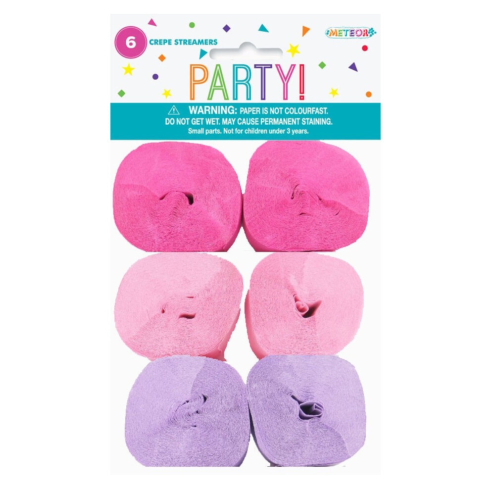 Crepe Paper Streamers 6pk - Pink & Purple