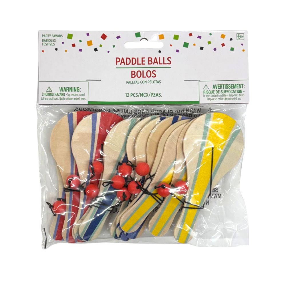 Retro Stripe Paddle Ball Favours 12pk